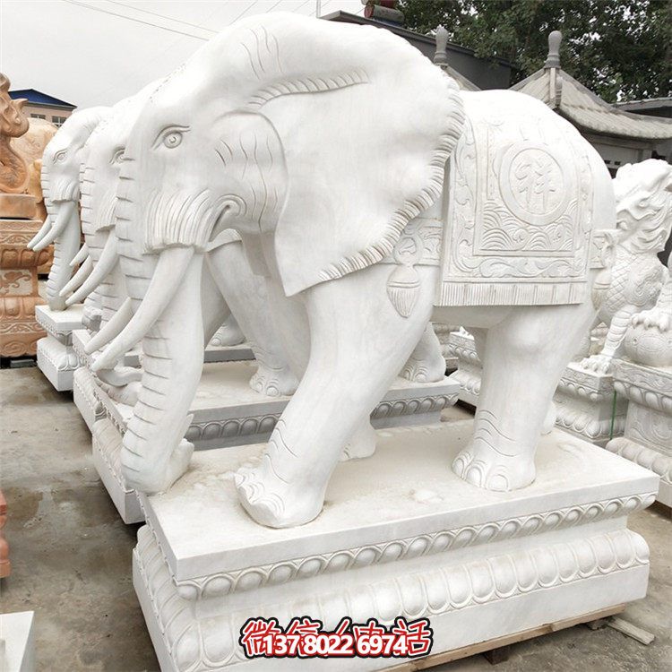 精美石雕大象雕塑，點(diǎn)綴別墅小區(qū)，增添大理石的高貴氣派