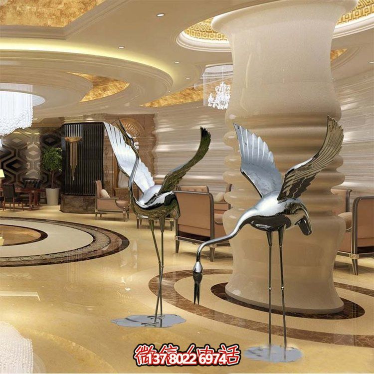 不銹鋼雕塑火烈鳥，鏡面抽象園林裝飾