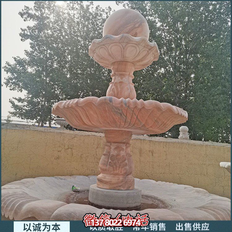 紅大理石石雕園林噴泉，展現絢爛晚霞