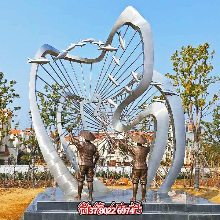 大型不銹鋼戶(hù)外創(chuàng)意園林魚(yú)群景觀擺件