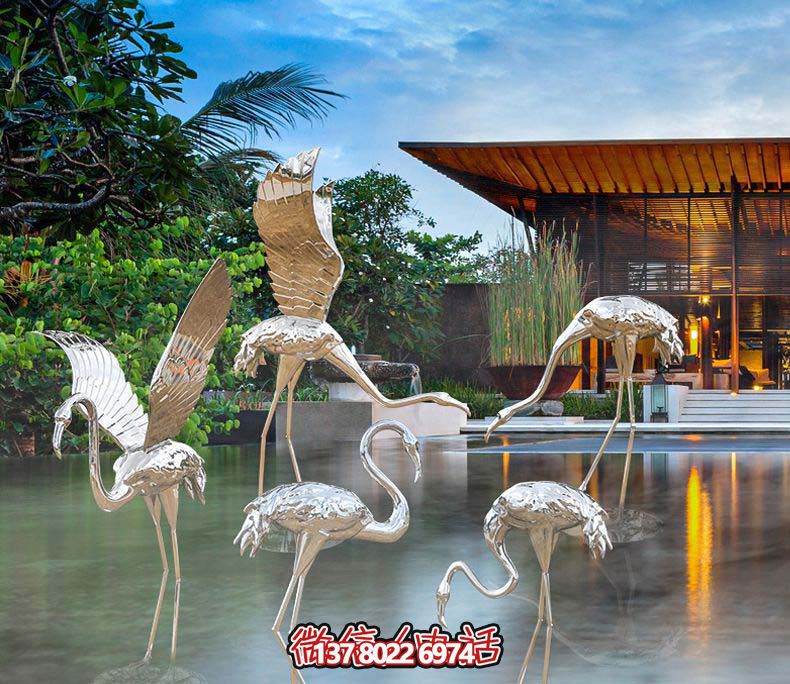 不銹鋼火烈鳥雕塑，游樂園擺放鏡面裝點(diǎn)