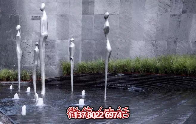 不銹鋼抽象噴泉雕塑，景觀(guān)創(chuàng)意裝置