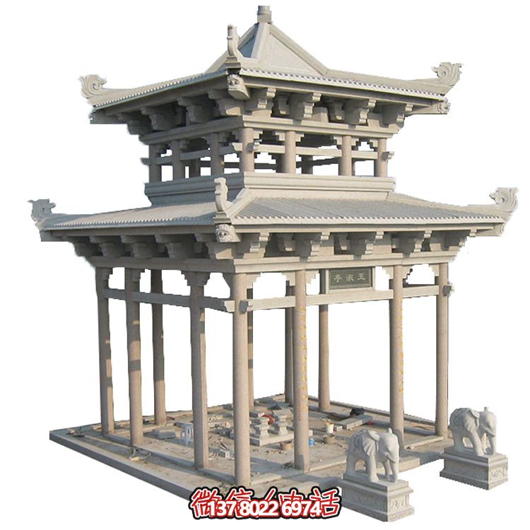 古典多角涼亭建筑大氣，石雕精美，園林景觀完美