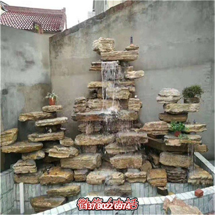 大型立式層流水假山石造景，給你驚艷的室外庭院廣場(chǎng)