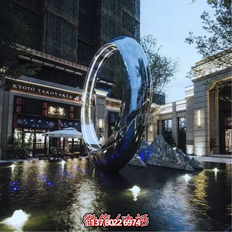 不銹鋼圓環(huán)，水景噴泉裝飾燈光雕塑