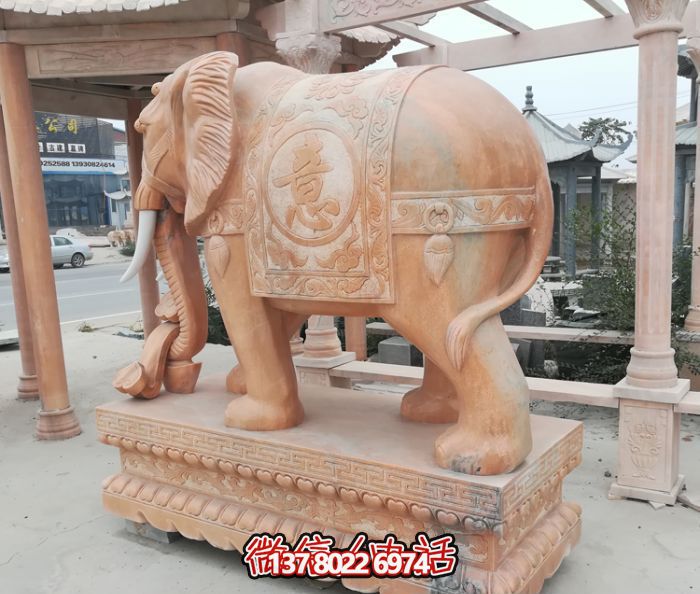 酒店創(chuàng)意晚霞紅石雕大象雕塑 酒店創(chuàng)意晚霞紅石雕大象雕塑