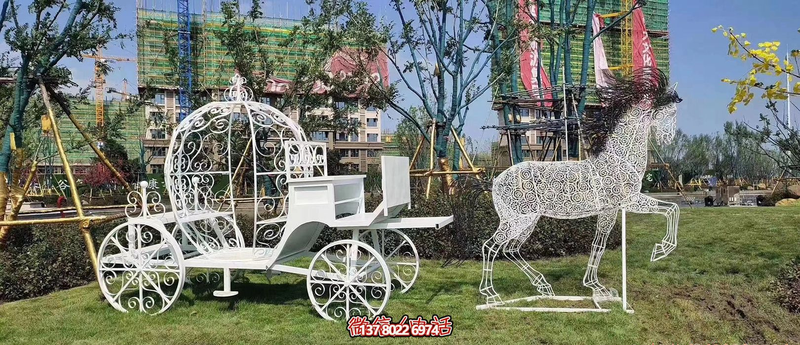 小區花園廣場創意鏤空不銹鋼馬車雕塑 小區花園廣場創意鏤空不銹鋼馬車雕塑